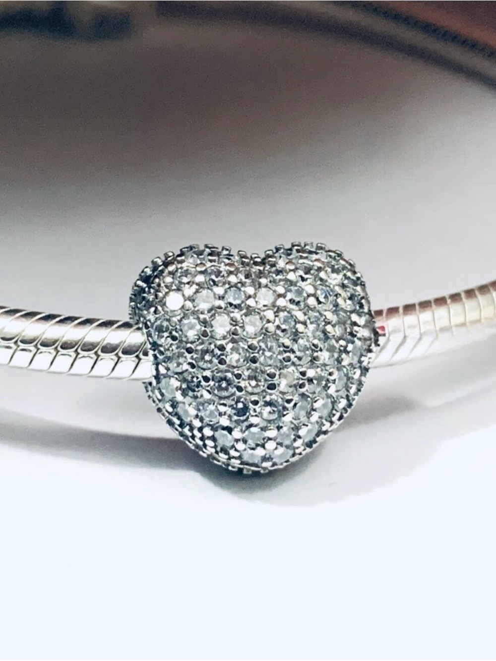 Pandora Retired Pavé Heart Clip Charm Clear CZ Sterling 925 - Picture 3 of 12